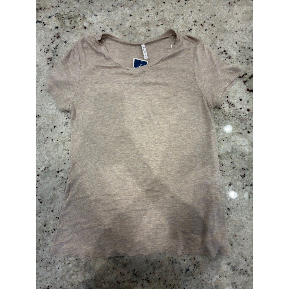 Active USA Beige Short‎ Sleeve V-Neck Tee Size M